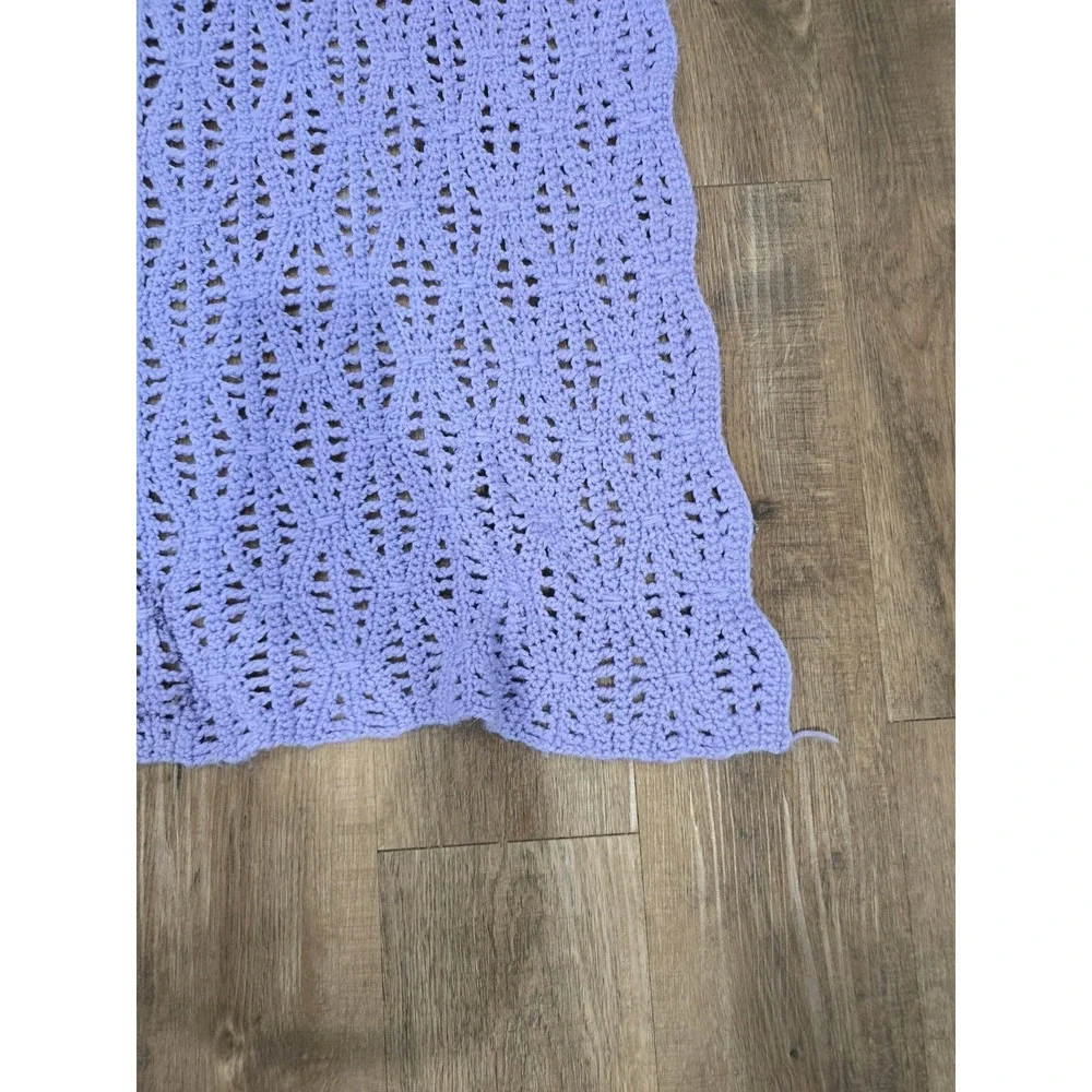 Vintage Lavender Knit Handmade Afghan Baby Blanket Throw Lap Robe 26